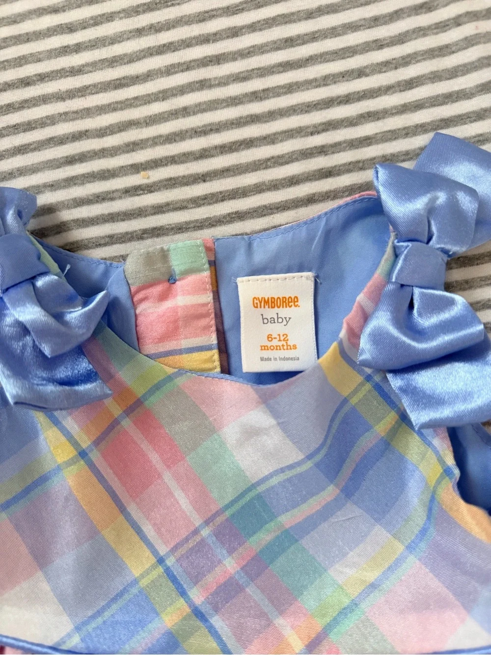 Gymboree Pastel Plaid Dress with Light Blue Satin Shoulder Bows